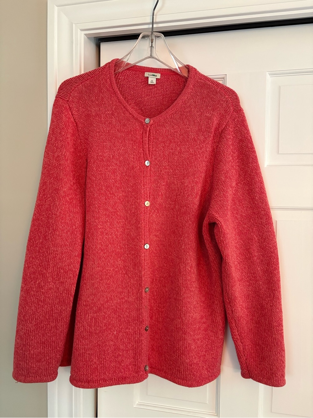 L.L. Bean Coral-Red Button Front Women's Cardigan